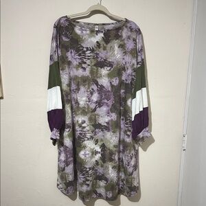 Emerald Long Sleeve Dress with Purple and Green Floral Design